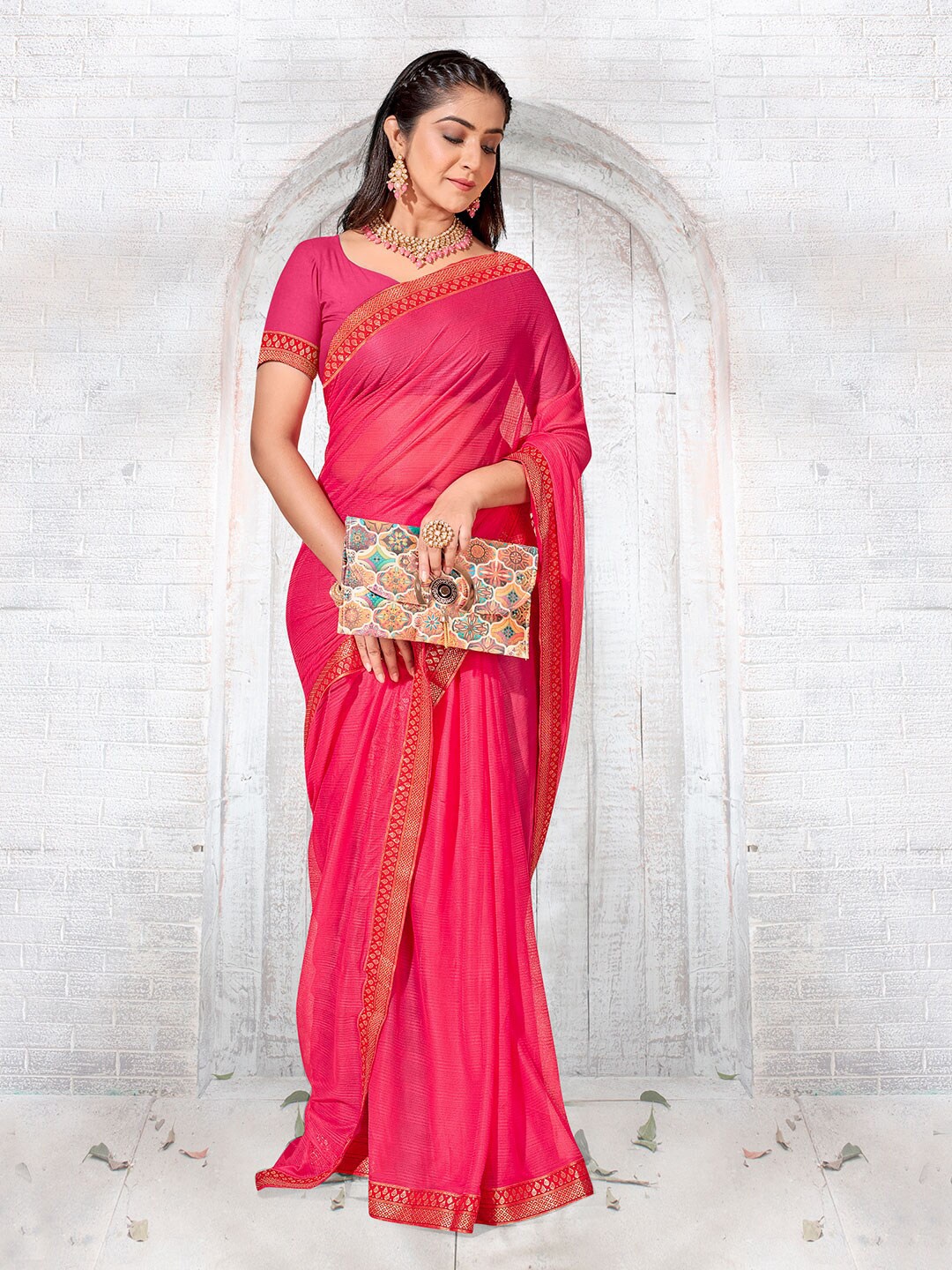

Anouk Woven Design Border Zari Saree, Pink