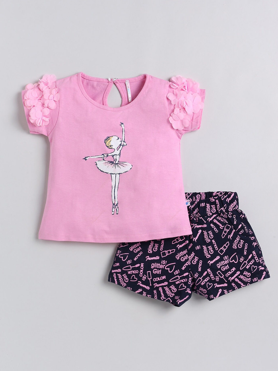 

Toonyport Girls Printed Top with Shorts, Pink