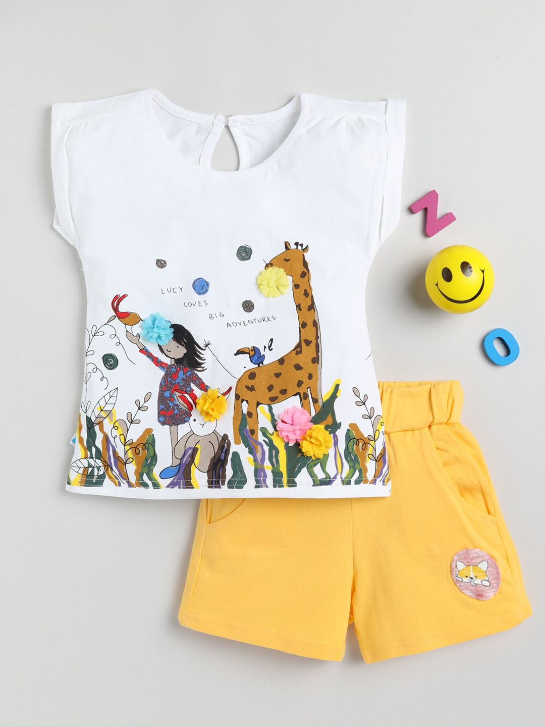 

Toonyport Girls Printed Top with Shorts, White