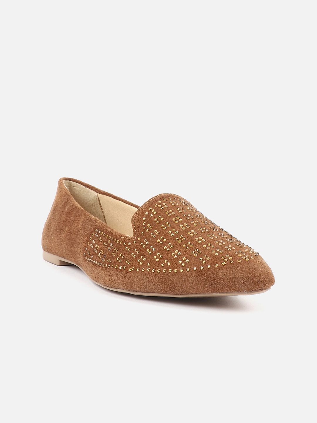 

Carlton London Embellished Pointed Toe Ballerinas, Tan
