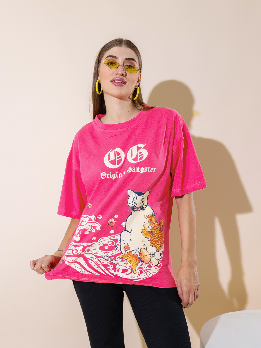 

Stylecast X Hersheinbox Women Printed Relaxed Fit Pure Cotton T-shirt, Pink