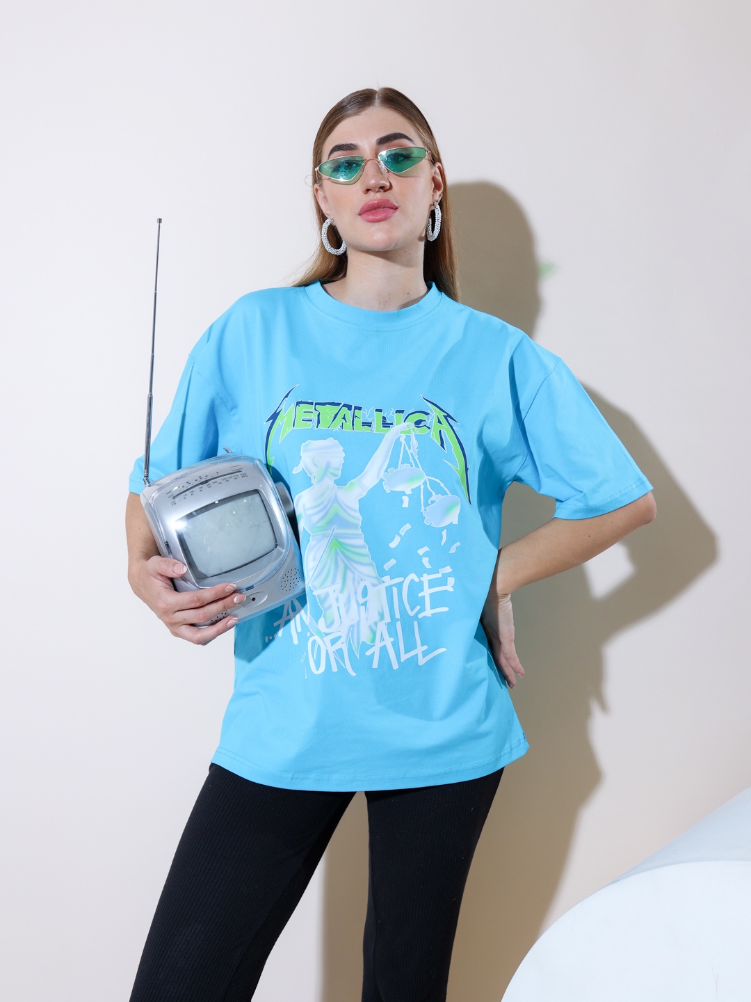 

Stylecast X Hersheinbox Pure Cotton Printed Drop-Shoulder Sleeves T-shirt, Blue