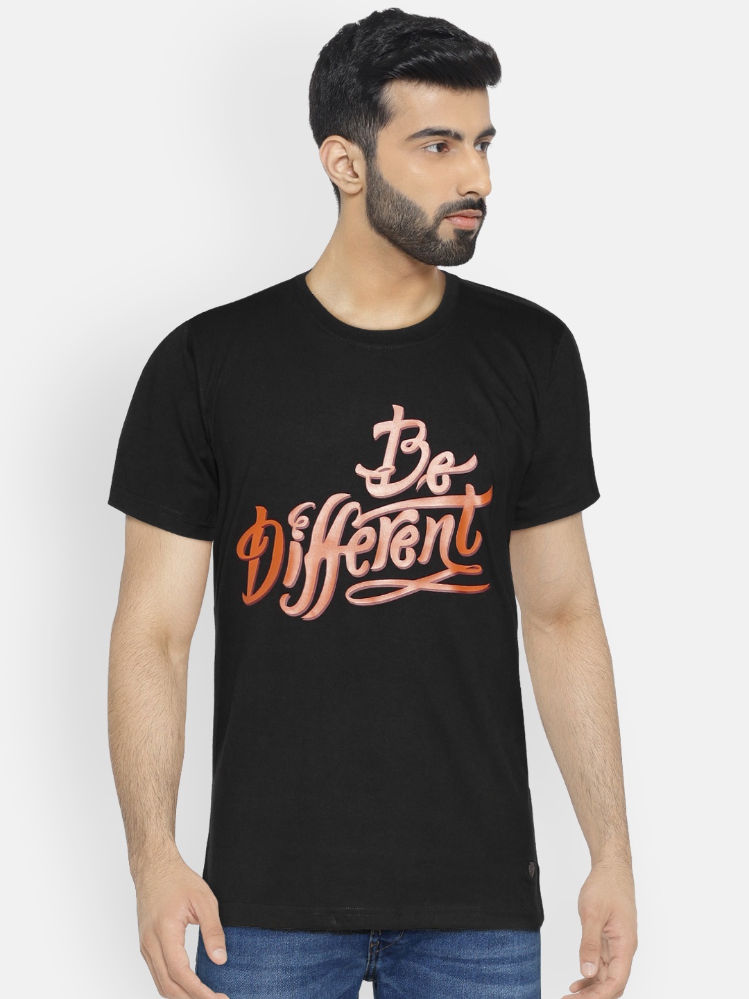 

John Players Men Black Printed Round Neck T-shirt