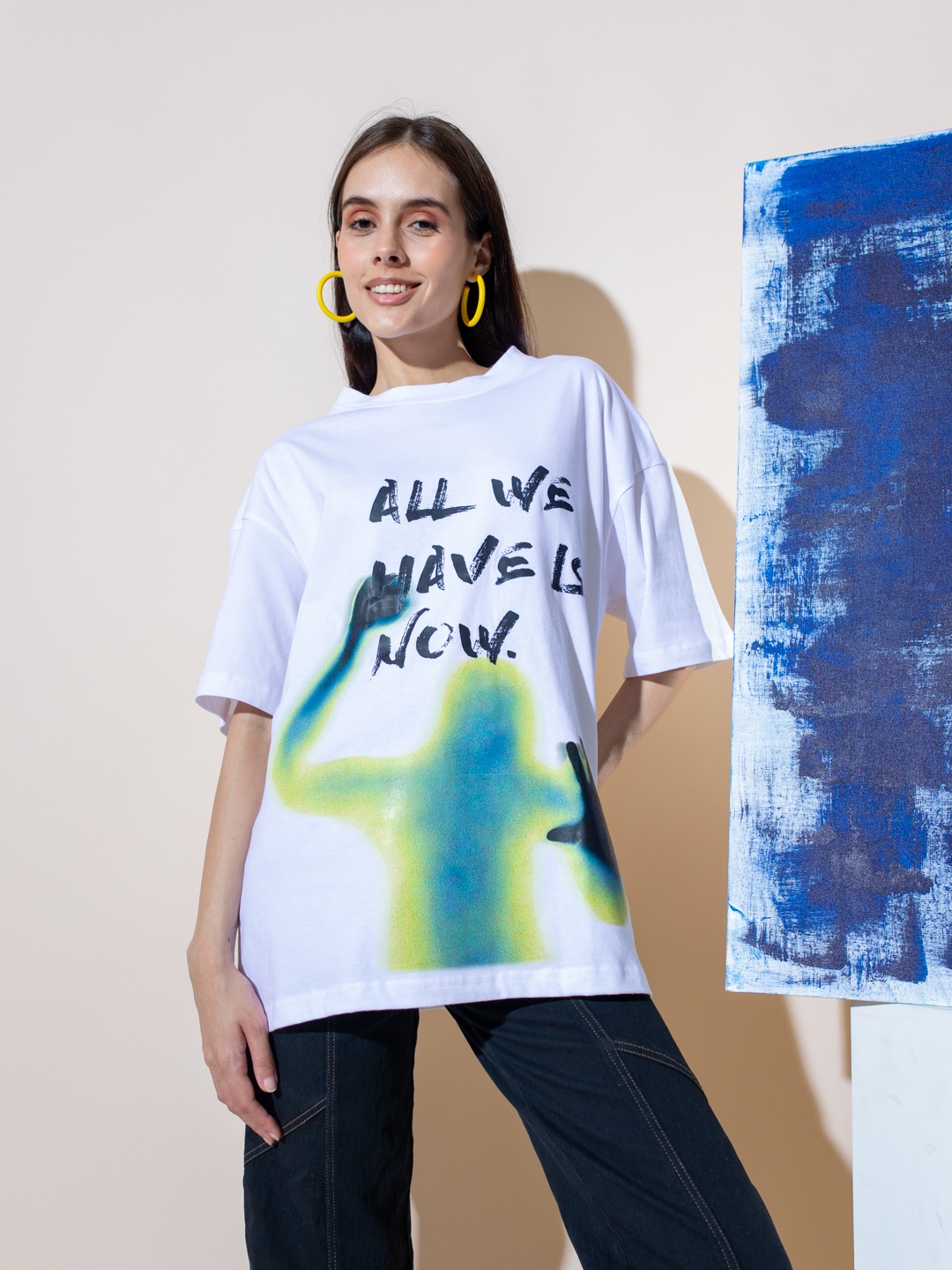 

Stylecast X Hersheinbox Pure Cotton Printed Drop-Shoulder T-shirt, White