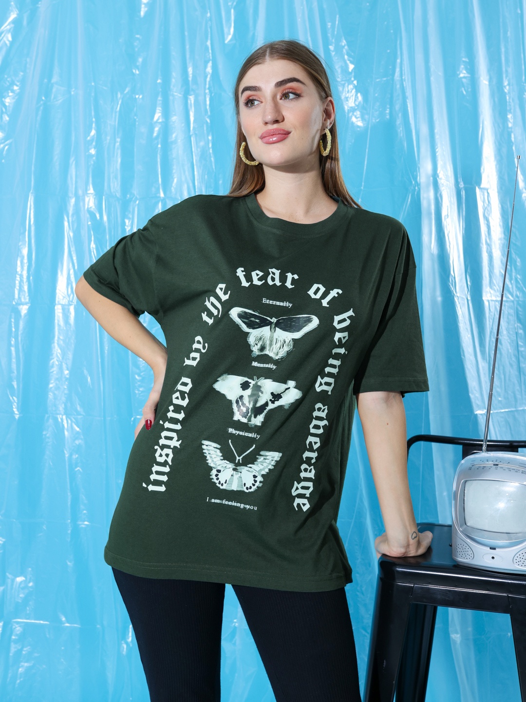 

Stylecast X Hersheinbox Typography Print Relaxed Fit Pure Cotton T-shirt, Green
