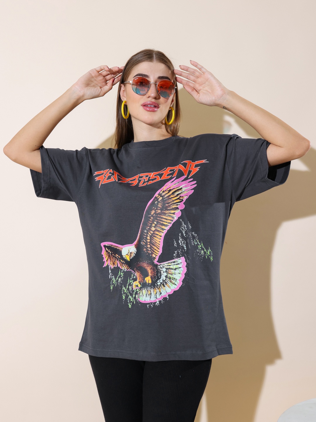 

Stylecast X Hersheinbox Women Printed Relaxed Fit Pure Cotton T-shirt, Navy blue