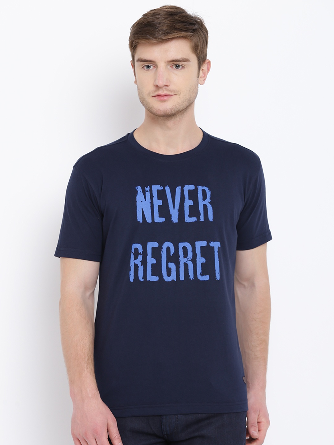

John Players Men Navy Blue Printed Round Neck T-shirt