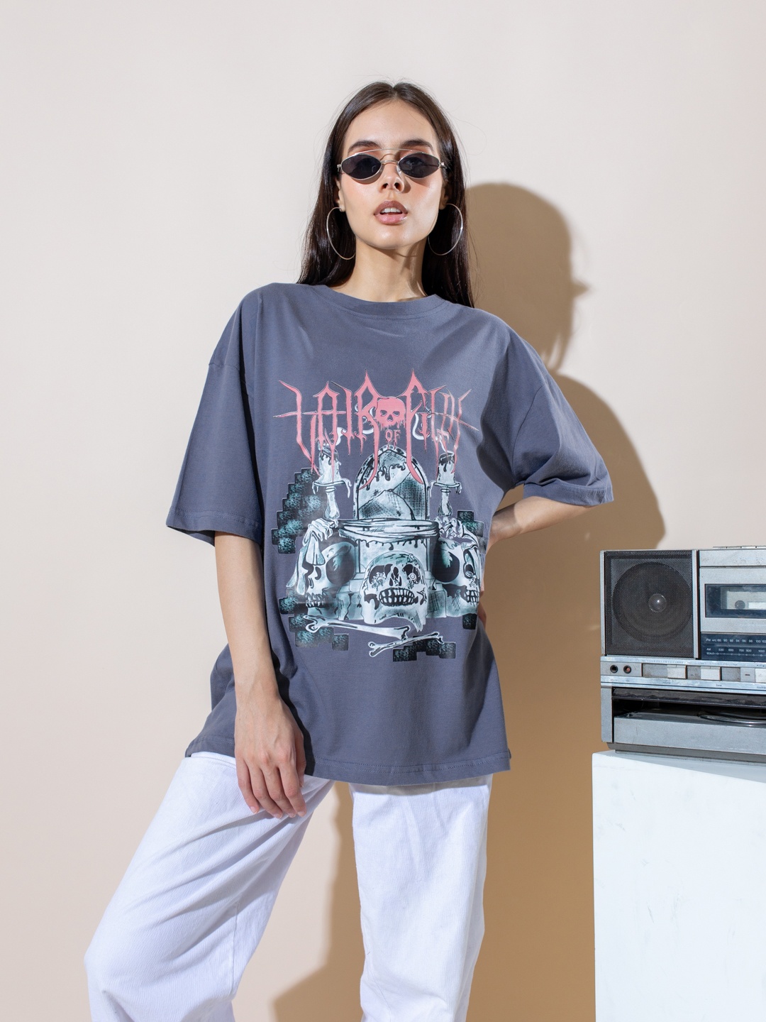 

Stylecast X Hersheinbox Printed Oversized Pure Cotton T-shirt, Blue