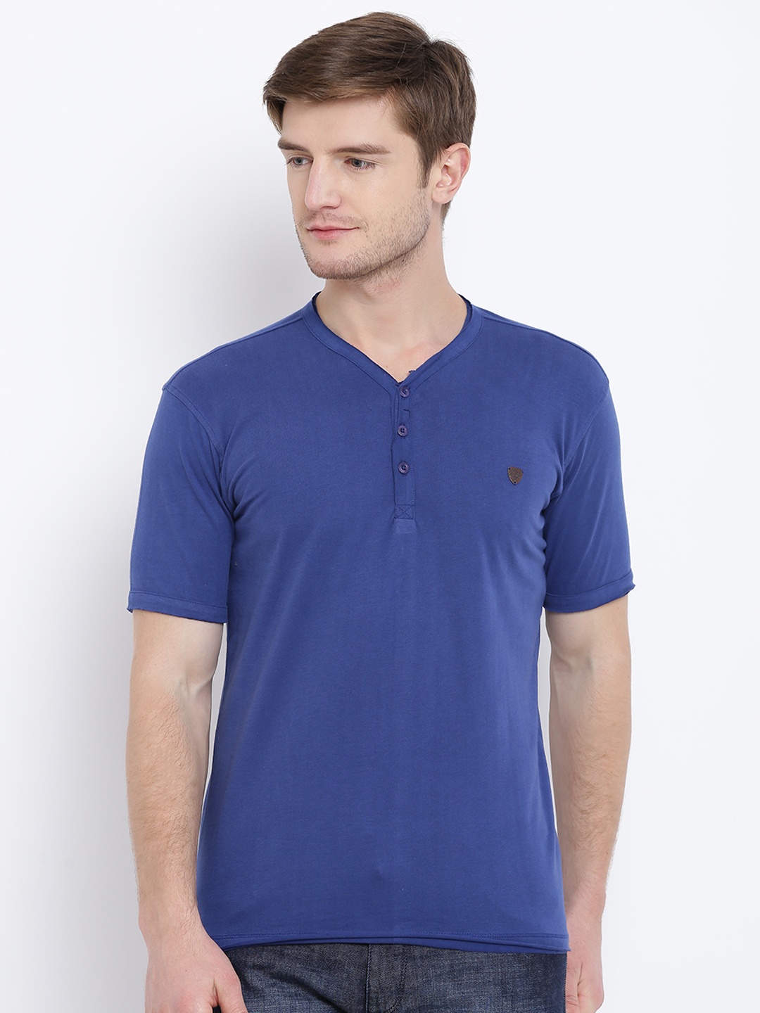 

John Players Men Blue Solid V-Neck T-shirt