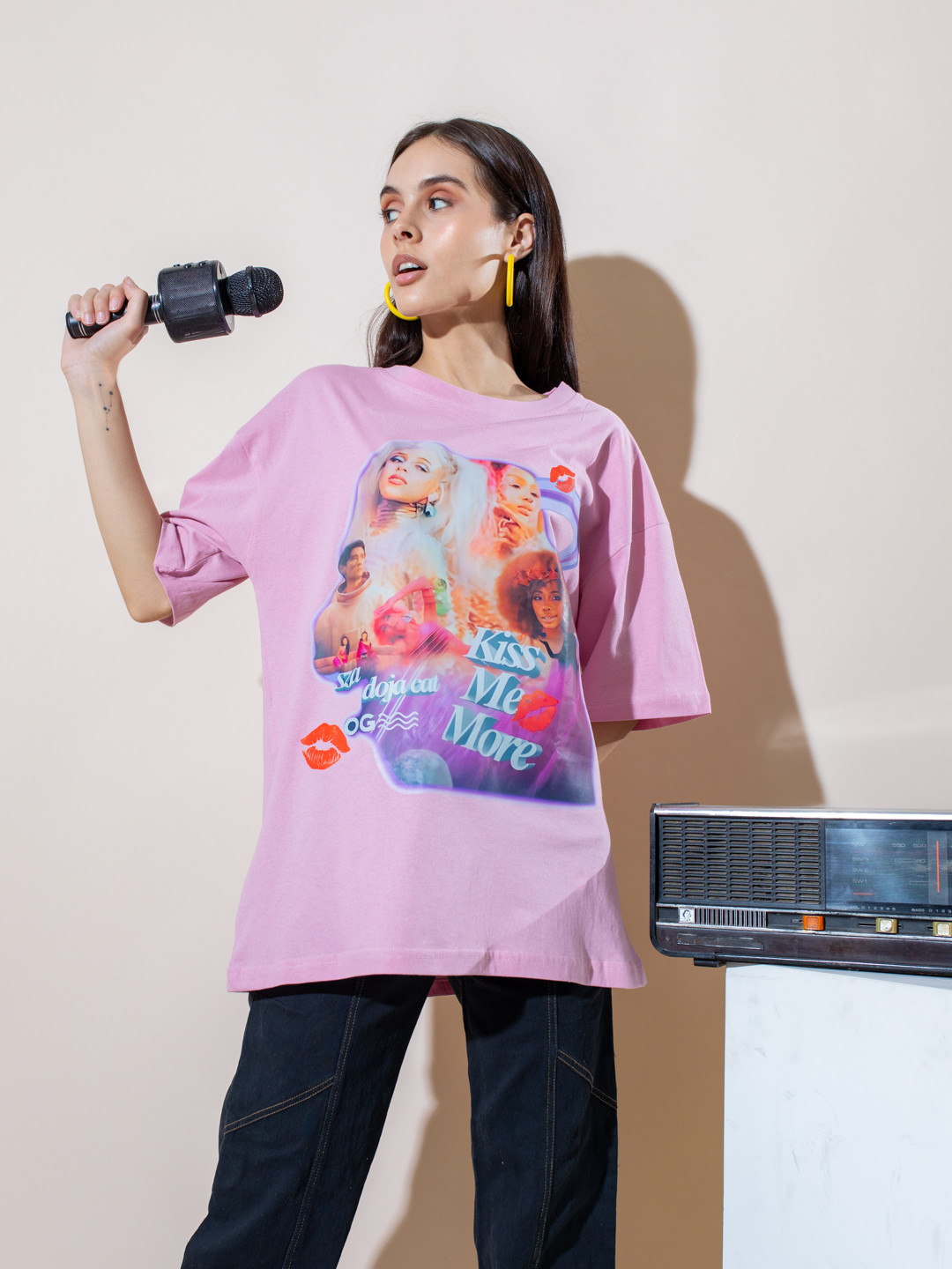 

Stylecast X Hersheinbox Printed Drop-Shoulder Sleeves Pure Cotton T-shirt, Pink