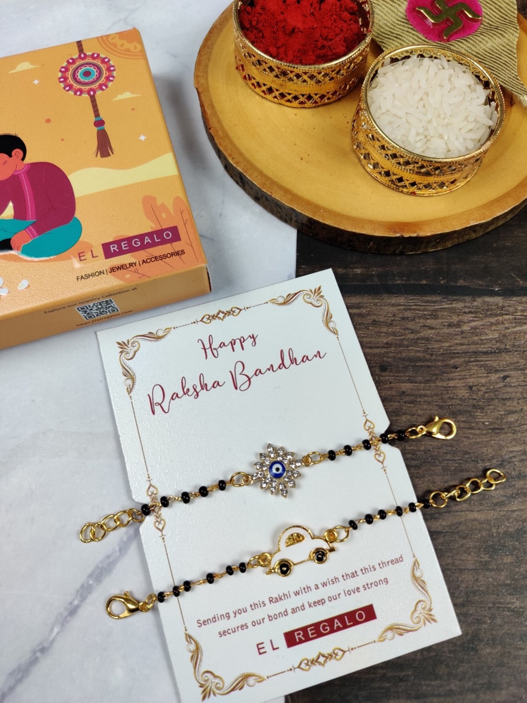 

EL REGALO Kids Set Of 2 Bracelet Rakhi, Gold