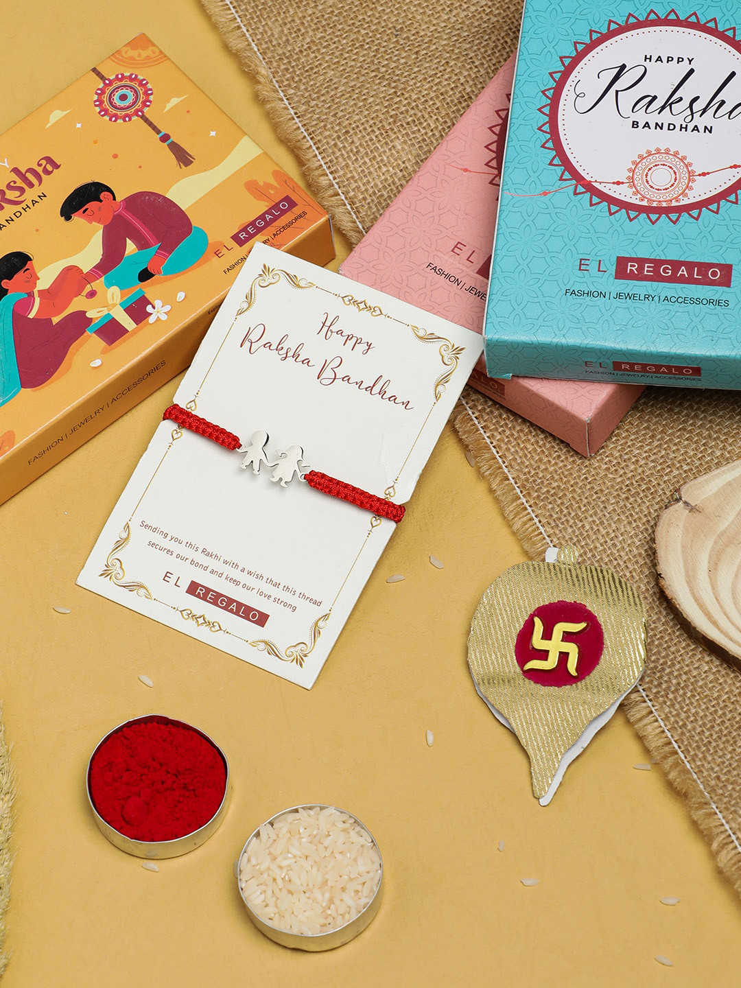 

EL REGALO Kids Charm Raki With Greeting Card Roli & Chawal, Silver
