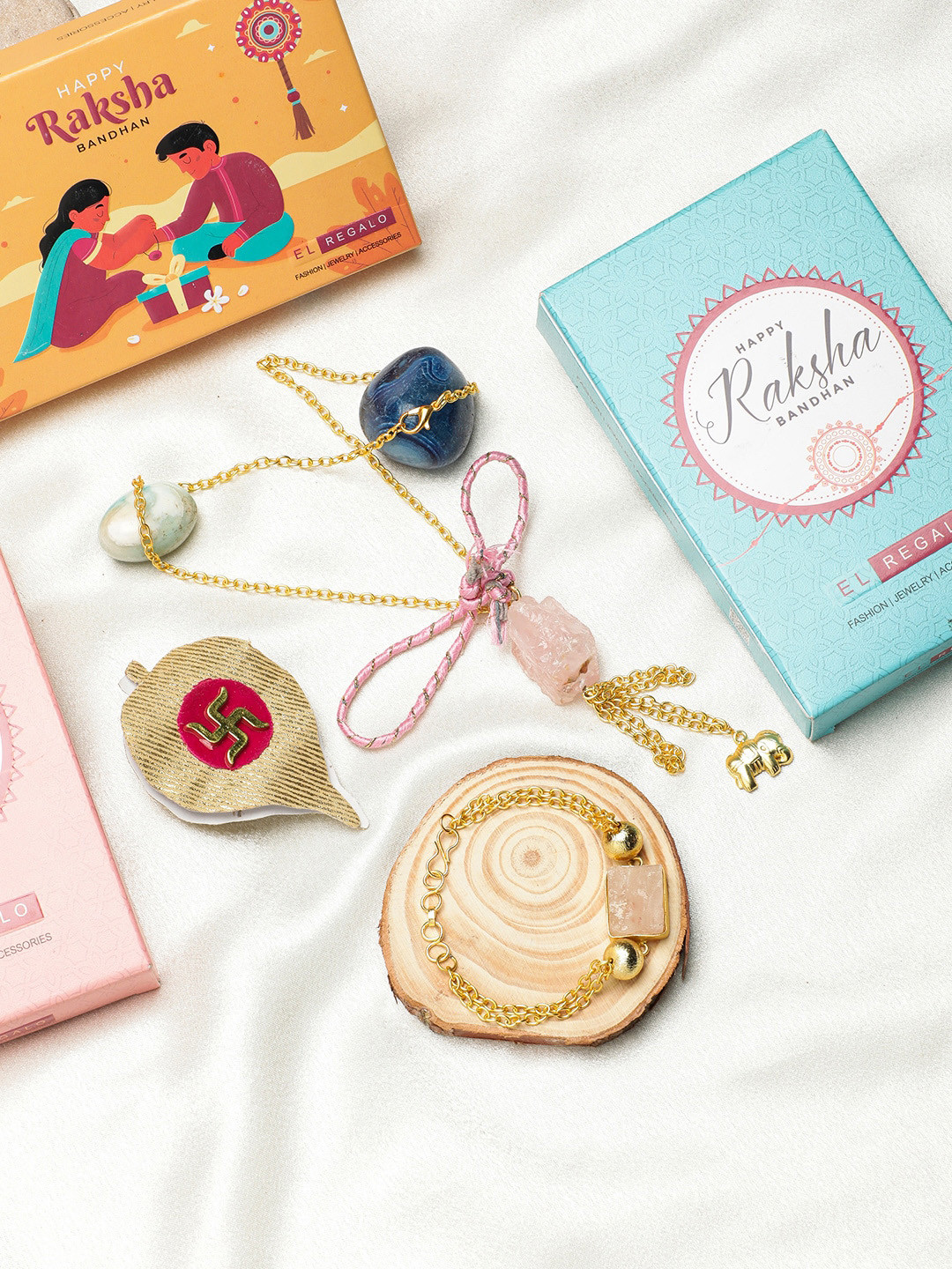 

EL REGALO Set Of 2 Bhaiya Bhabhi Rakhis, Gold