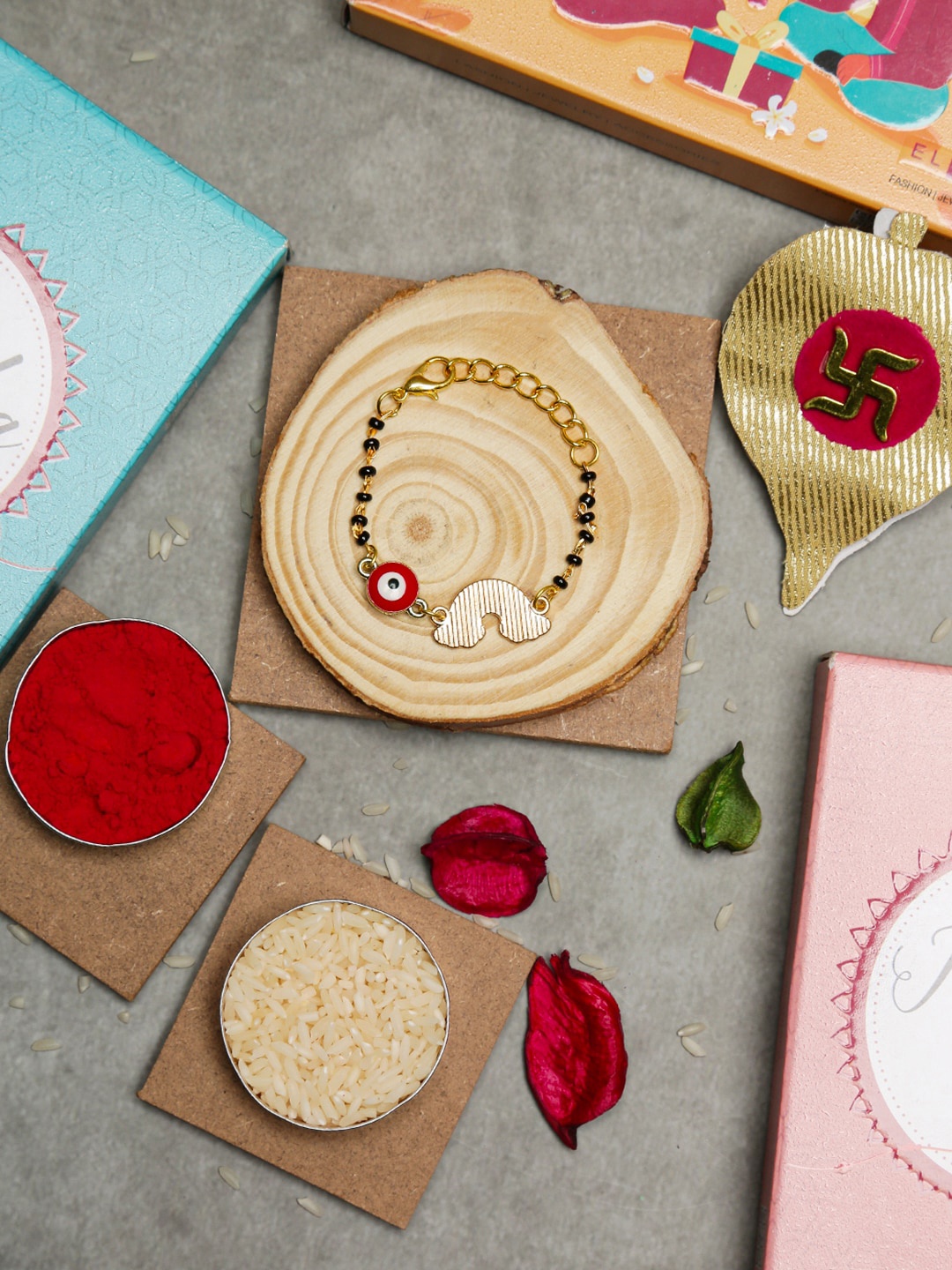 

EL REGALO Kids Beaded Wraparound Rakhi, Gold