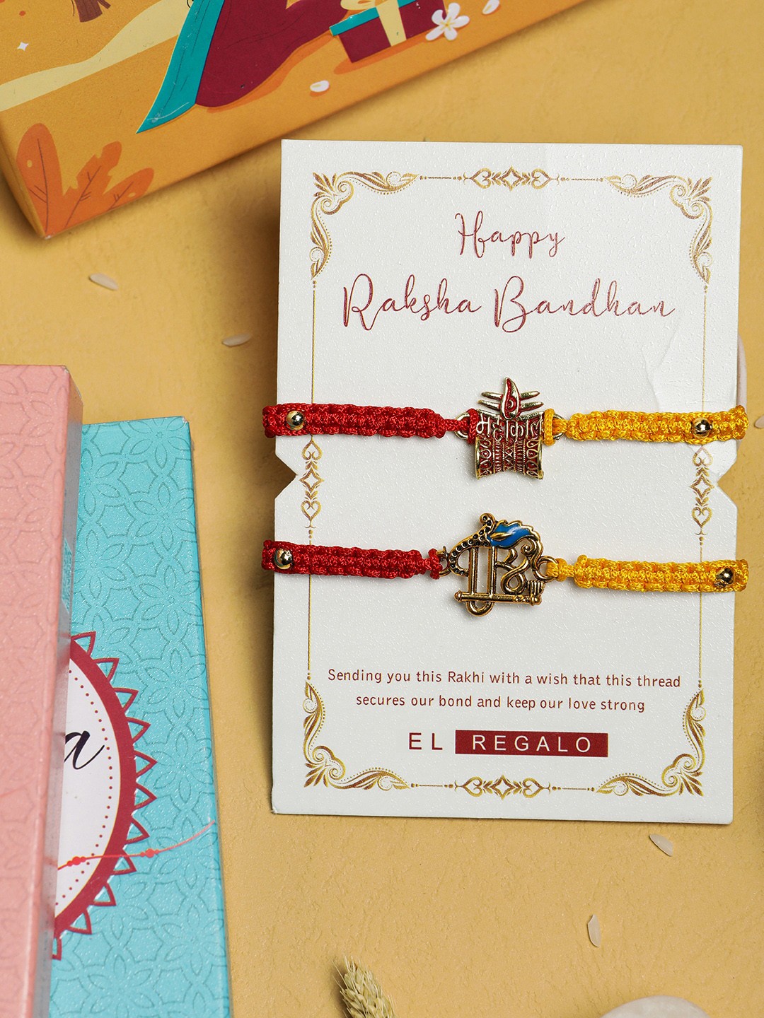 

EL REGALO Unisex Set Of 2 Charm Detail Rakhi, Red
