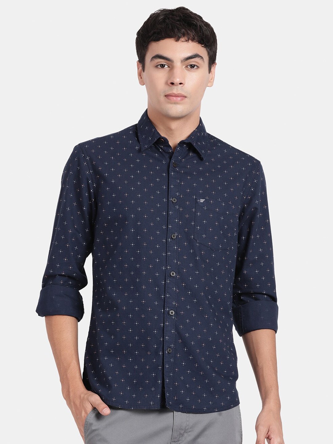 

t-base Micro Ditsy Printed Cotton Casual Shirt, Navy blue