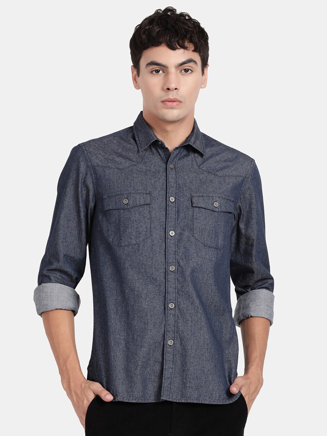 

t-base Cotton Opaque Casual Shirt, Navy blue