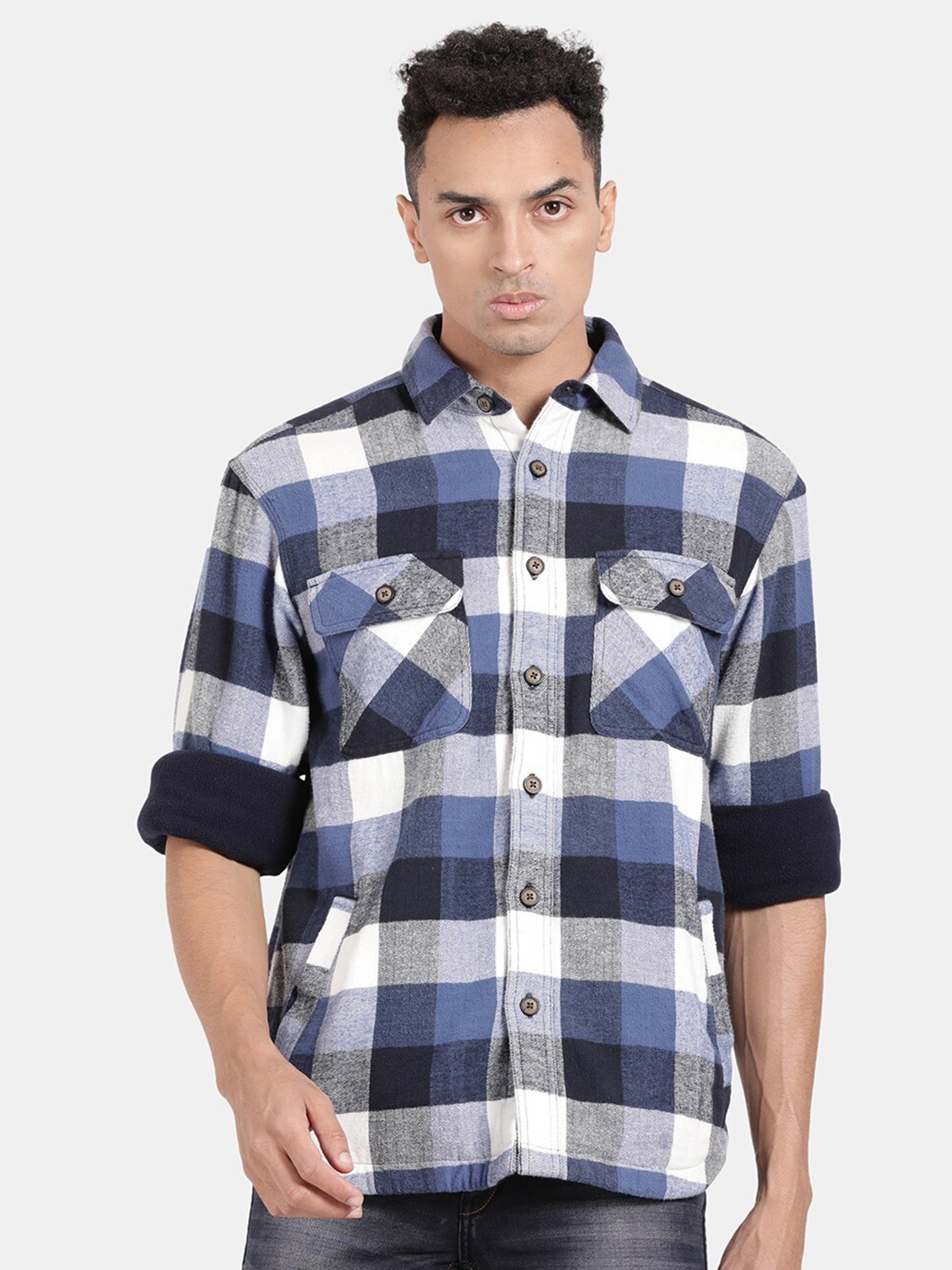 

t-base Buffalo Checked Cotton Opaque Casual Shirt, Blue