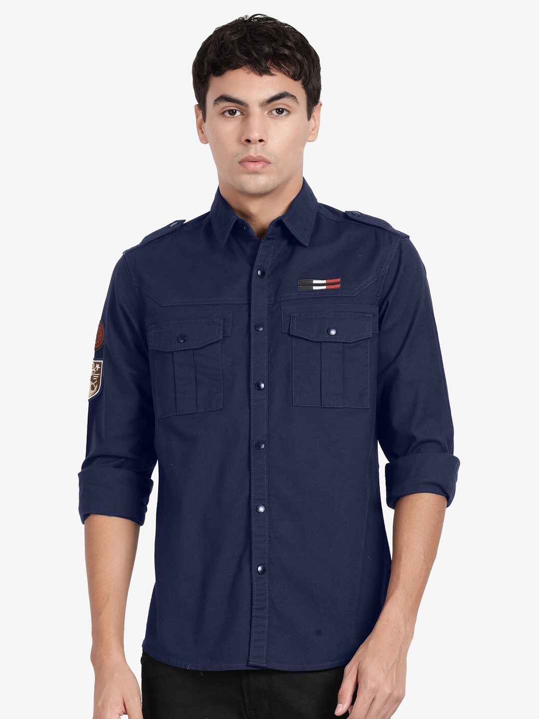 

t-base Opaque Cotton Casual Shirt, Blue