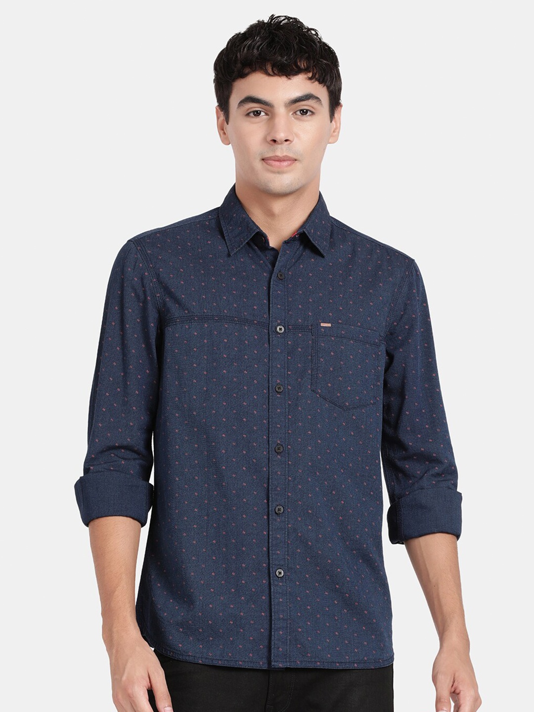 

t-base Micro Ditsy Printed Cotton Opaque Casual Shirt, Navy blue