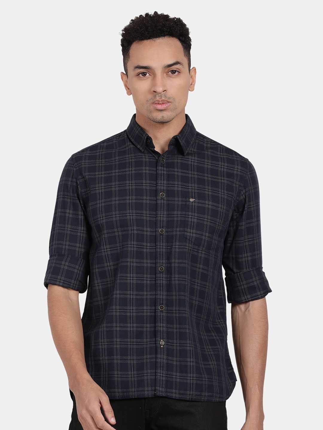 

t-base Tartan Checks Opaque Cotton Casual Shirt, Blue
