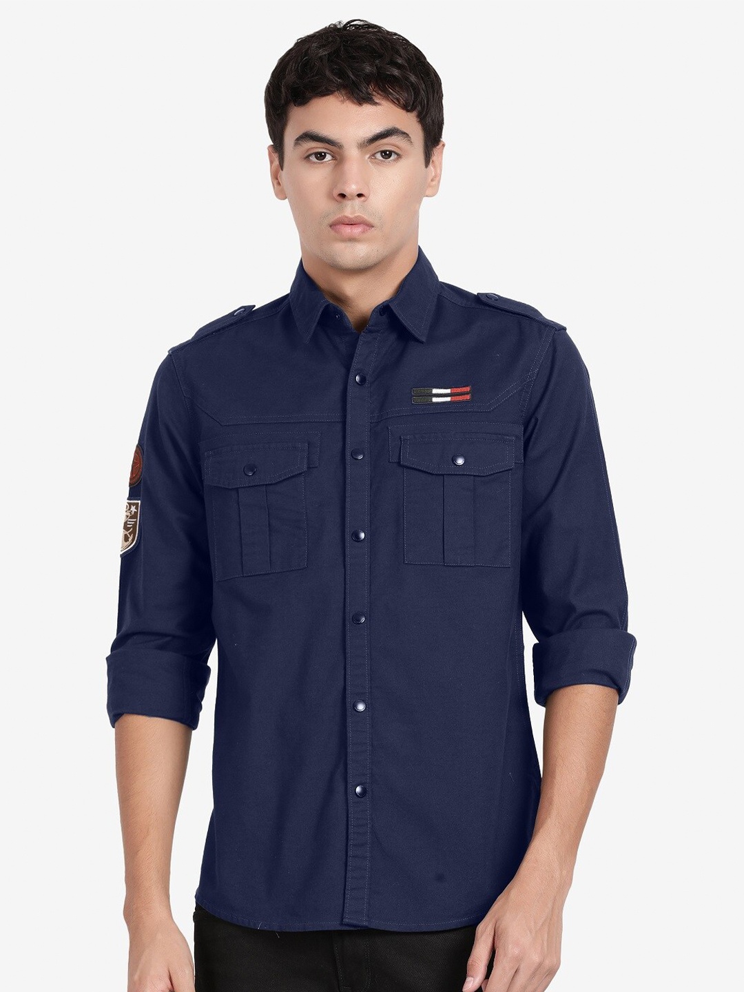 

t-base Spread Collar Cotton Casual Shirt, Blue