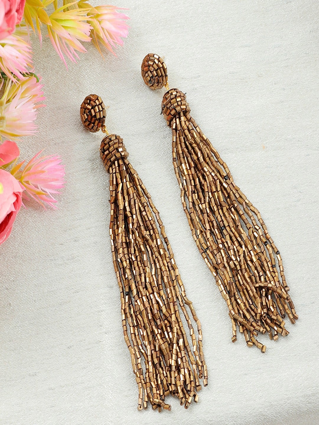 

UNIVERSITY TRENDZ Brown Beaded Tassel Earrings