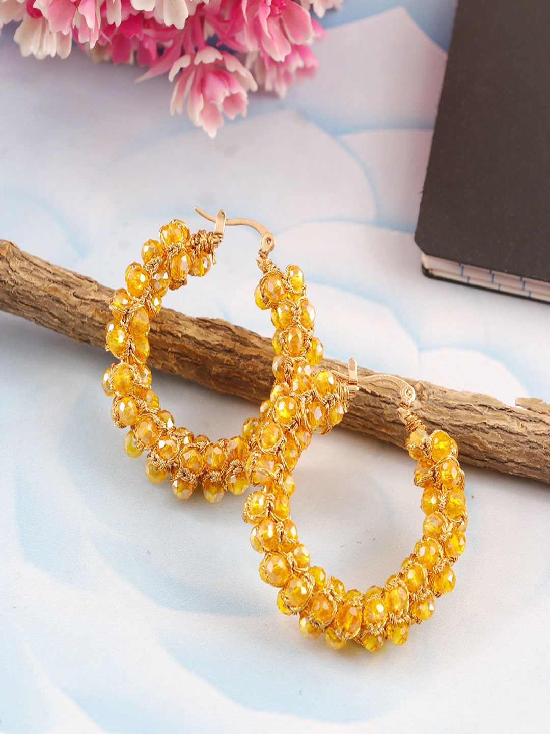 

UNIVERSITY TRENDZ Crystal Beaded Hoop Earrings, Yellow