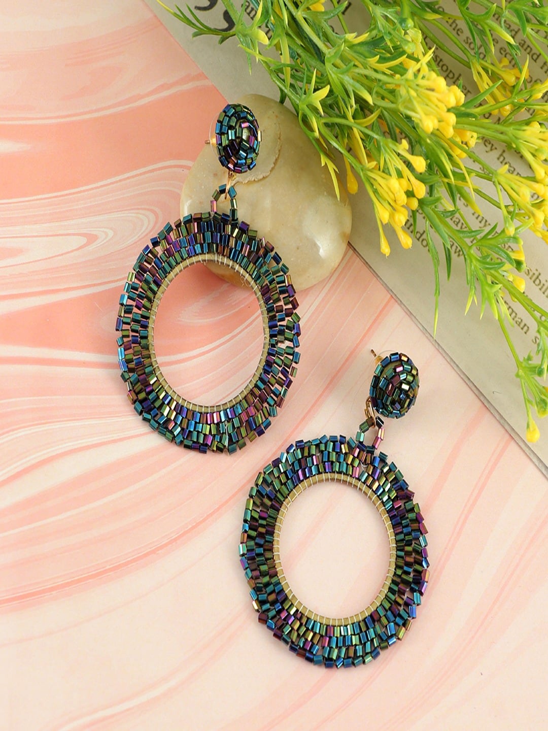 

UNIVERSITY TRENDZ Gold-Plated Handcrafted Multicolor Beaded Earrings, Blue