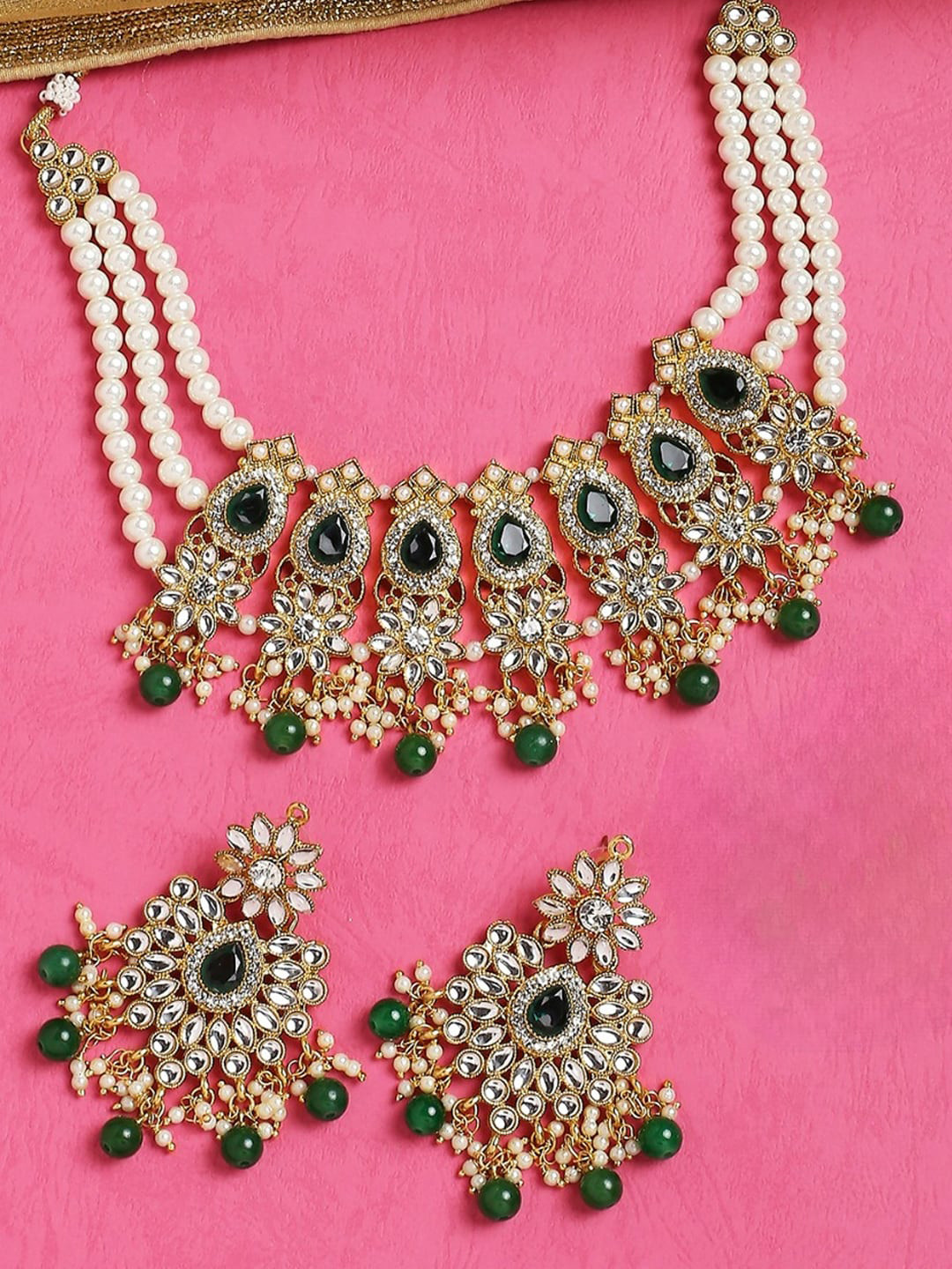 

OOMPH Gold-Plated Kundan Studded & Beaded Jewellery Set