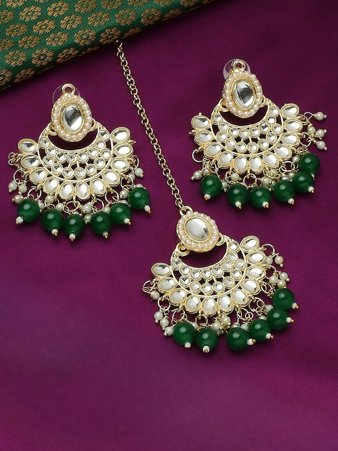 

OOMPH Gold-Plated Kundan Studded & Beaded Jewellery Set