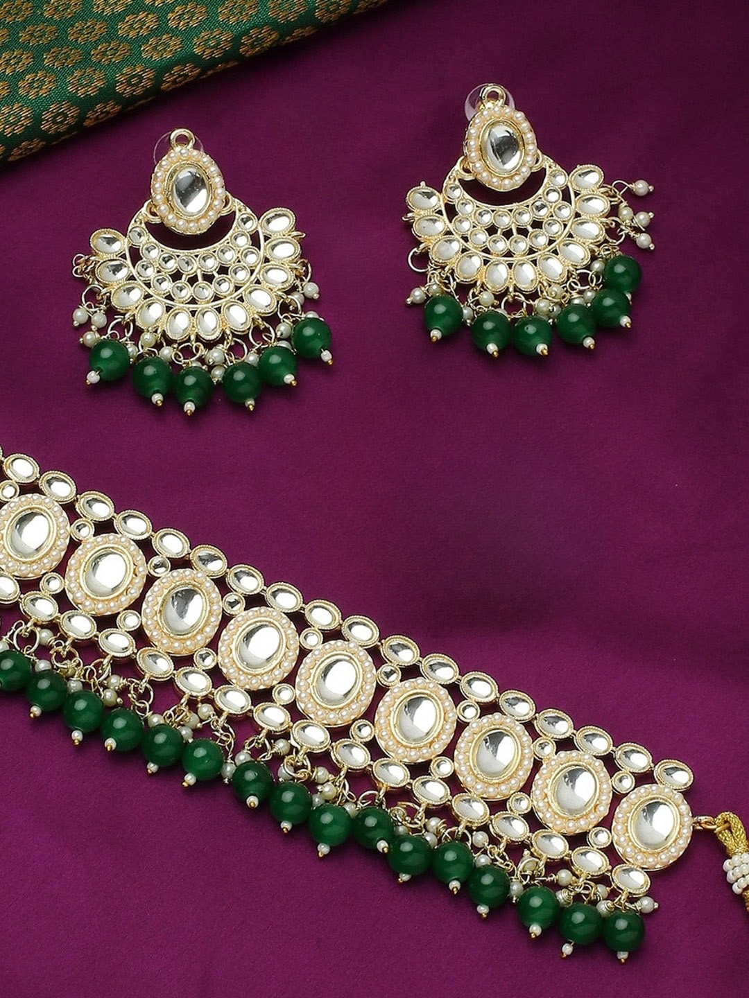 

OOMPH Kundan Studded & Beaded Necklace and Earrings, Gold