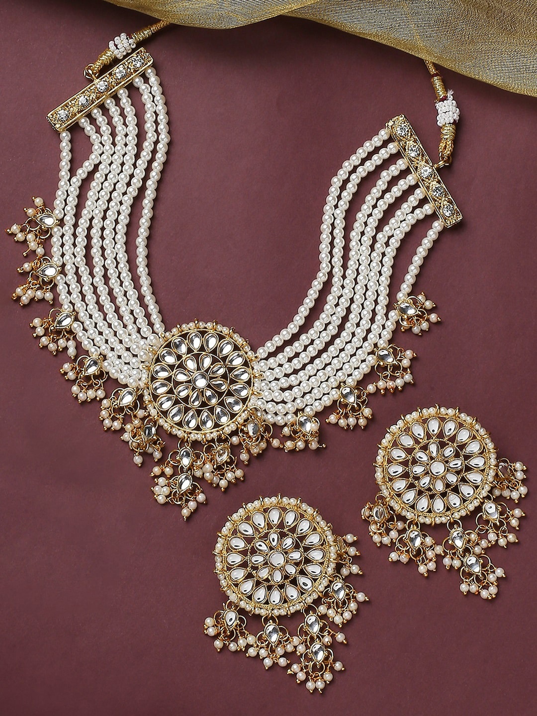 

OOMPH Kundan Studded & Beaded Jadau Jewellery Set, Gold