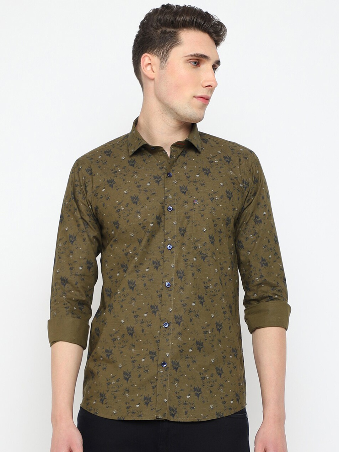 

JADEBERRY Classic Floral Printed Cotton Casual Shirt, Olive