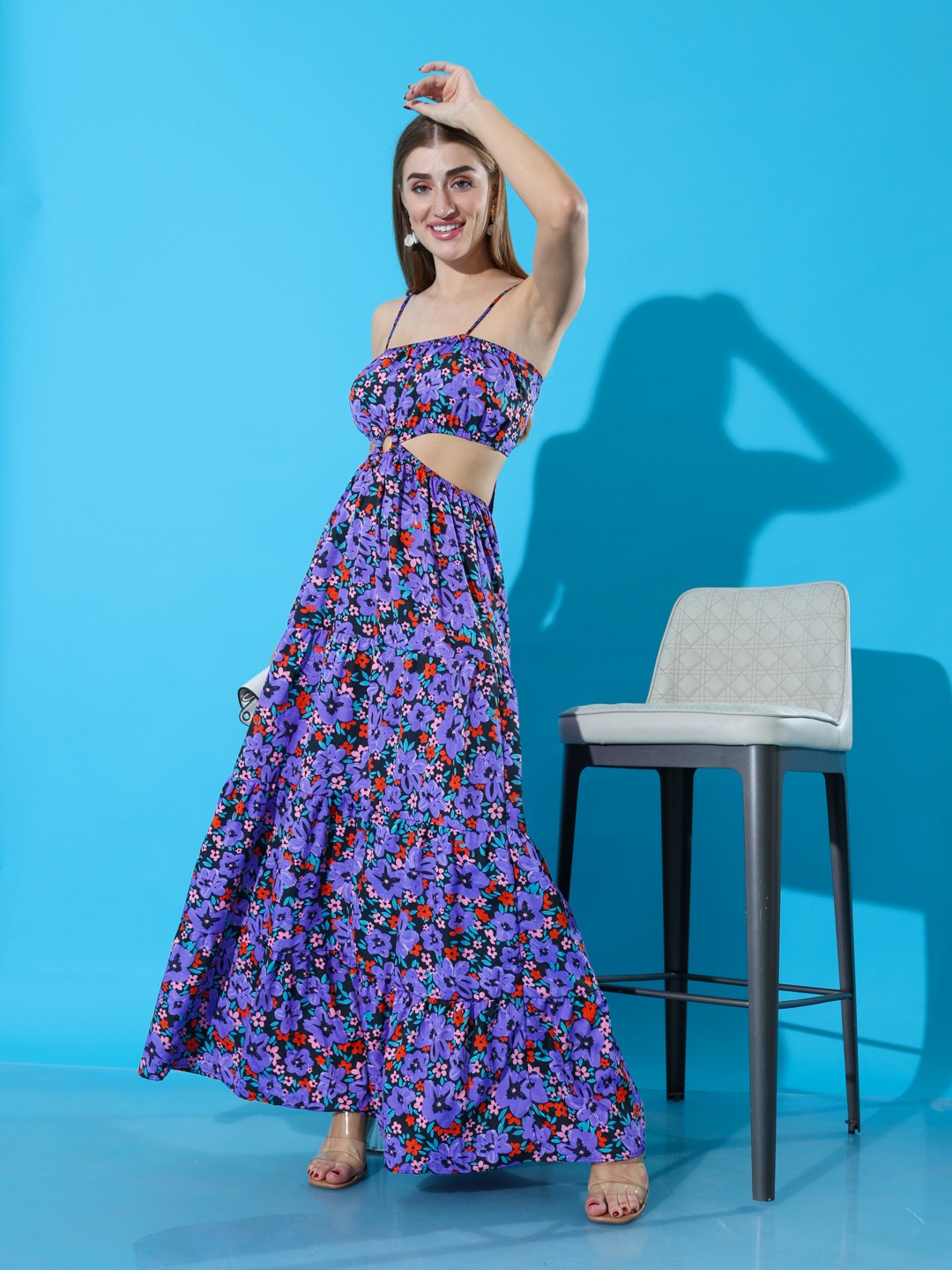 

Stylecast X Hersheinbox Cut-Out Floral Print Crepe Maxi Dress, Blue