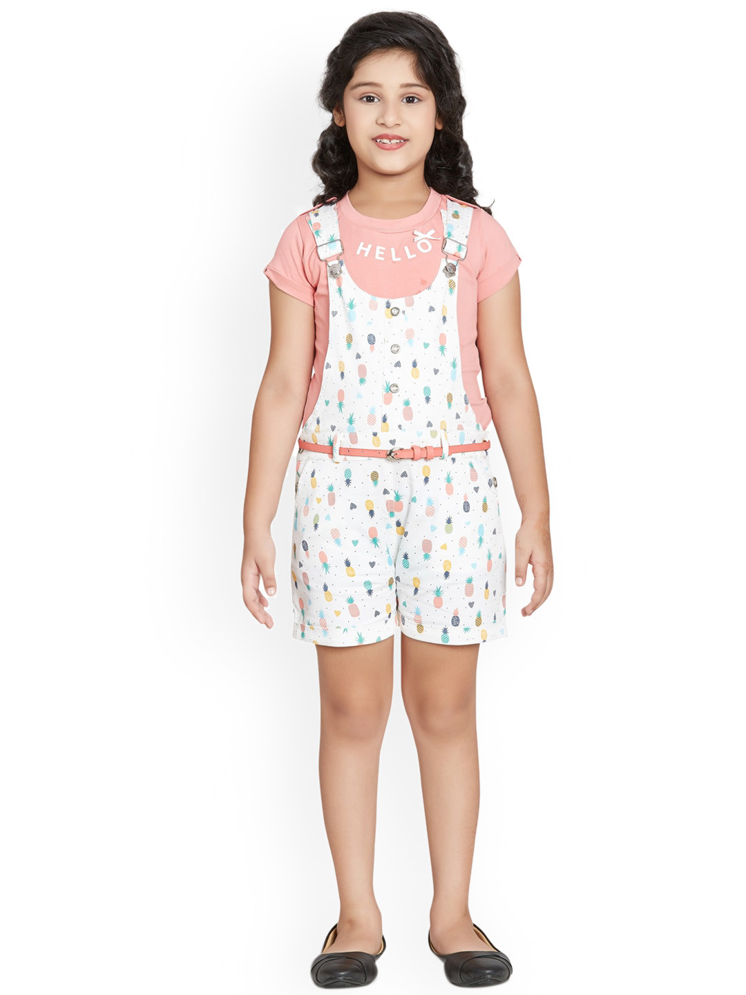 

Peppermint Girls Conversational Printed Cotton Dungaree, White