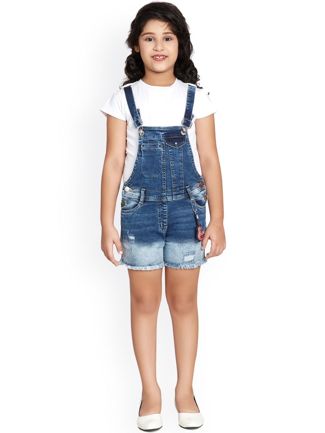 

Peppermint Girls Colourblocked Slim Fit Denim Dungarees, Blue