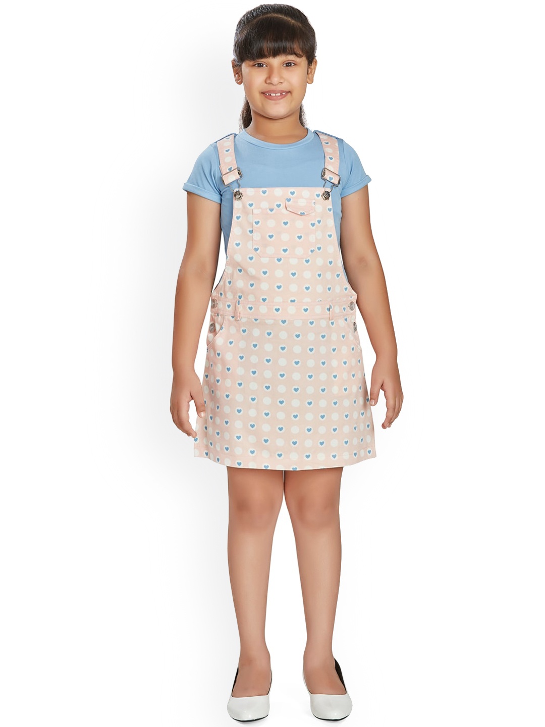 

Peppermint Girls Conversational Printed Cotton Dungarees, Blue