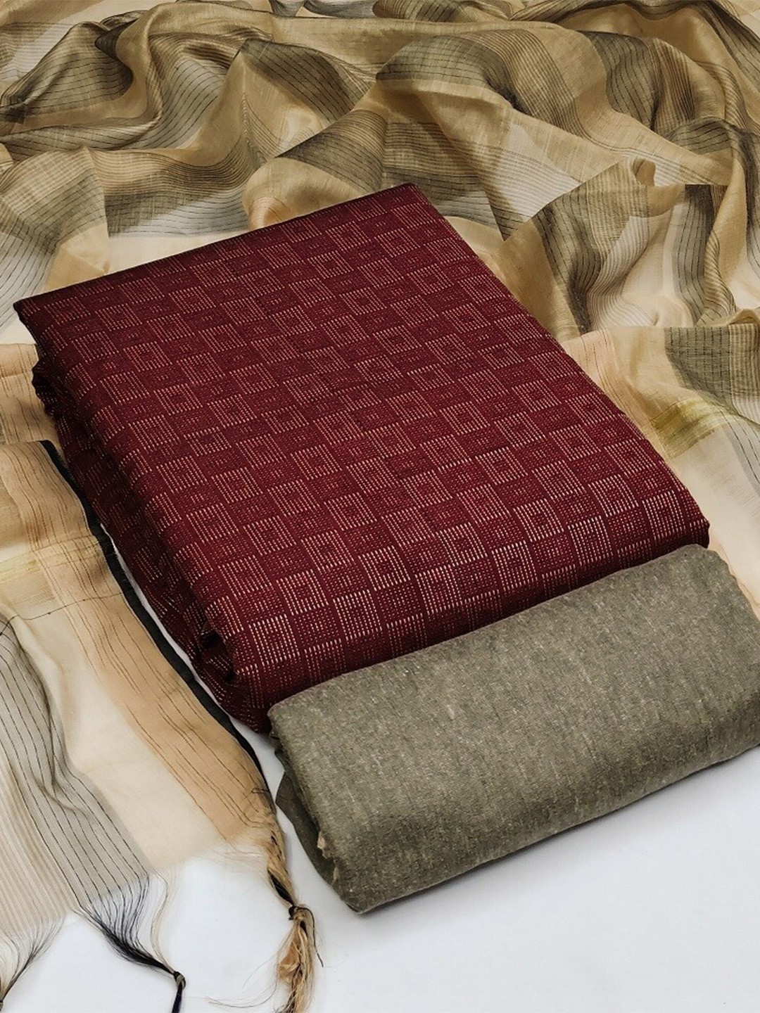 

APNISHA Checked Unstitched Dress Material, Maroon