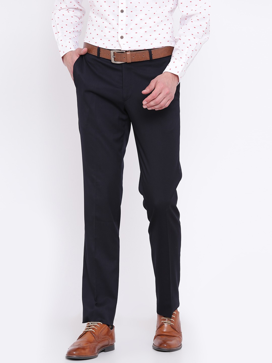 

Wills Lifestyle Men Navy Blue Slim Fit Solid Formal Trousers