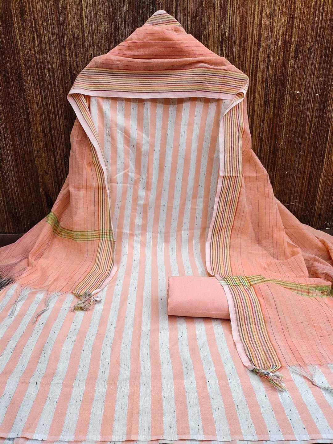 

APNISHA Striped Unstitched Dress Material, Orange