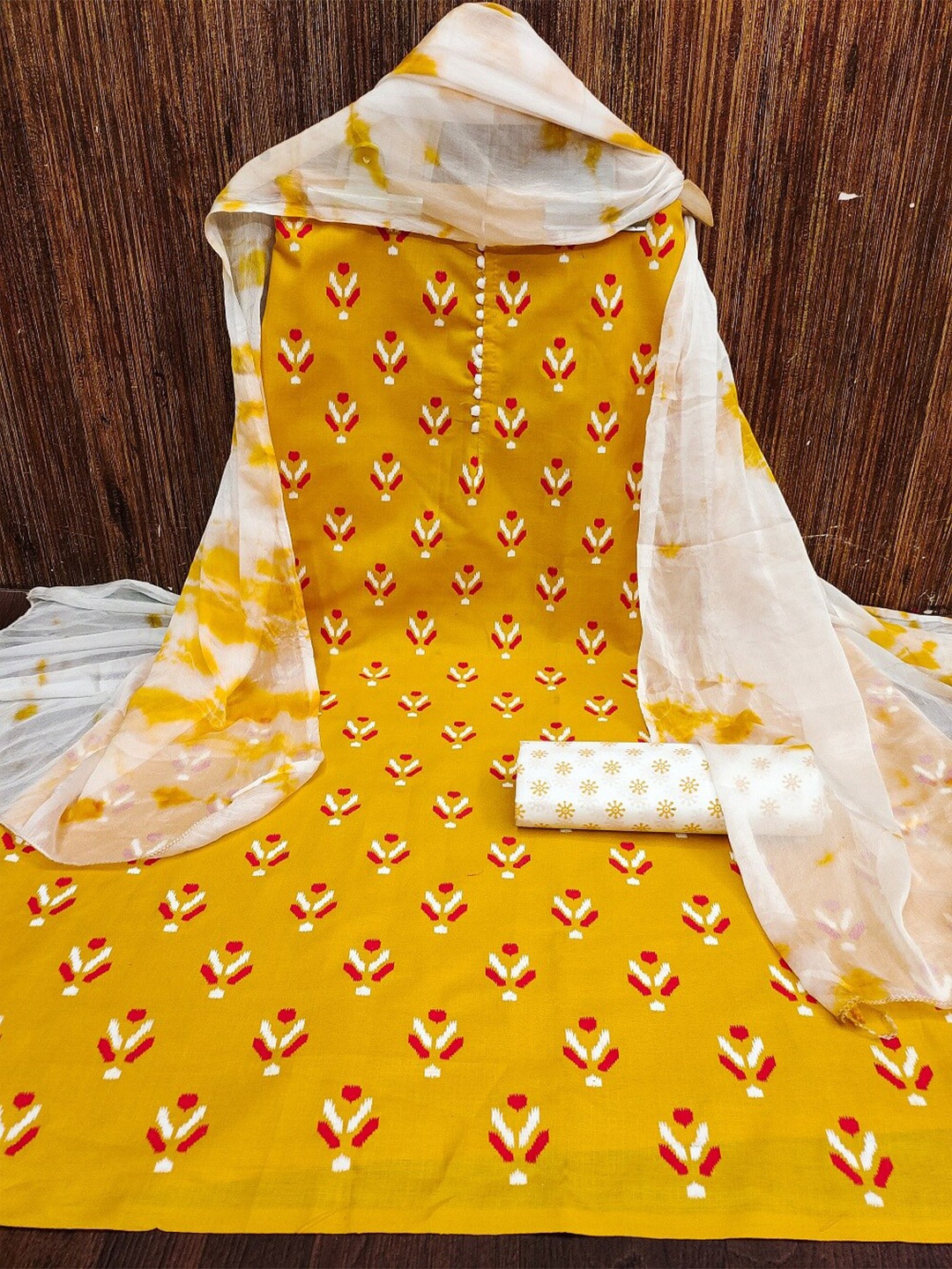 

APNISHA Printed Unstitched Dress Material, Yellow