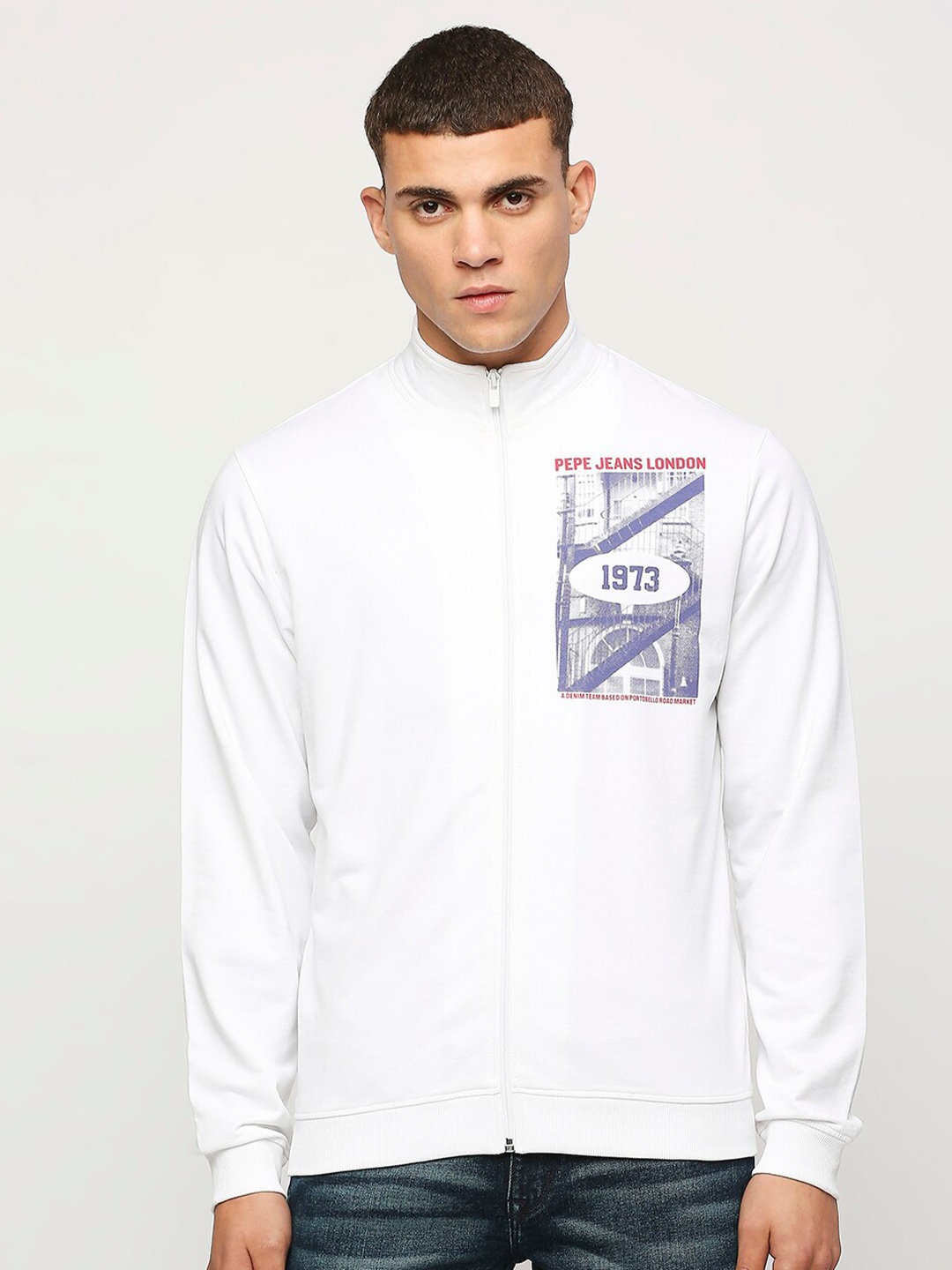 

Pepe Jeans Graphic Printed Front-Open Cotton Sweatshirt, White