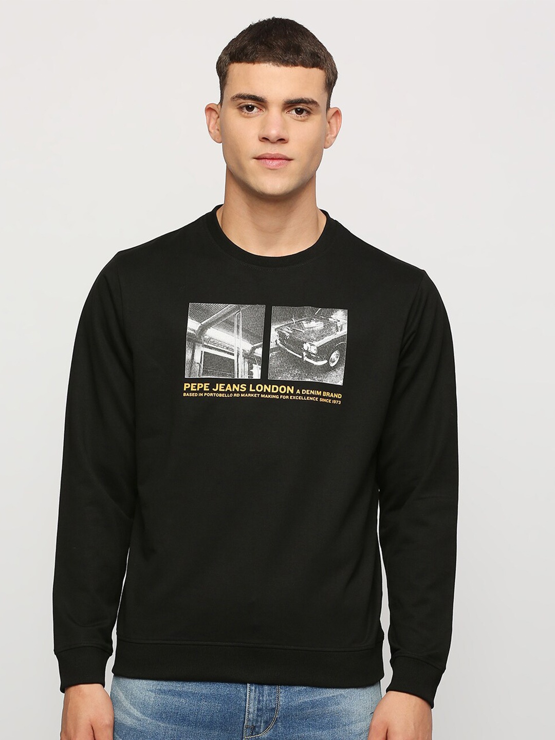

Pepe Jeans Printed Round Neck Cotton Sweatshirt, Black