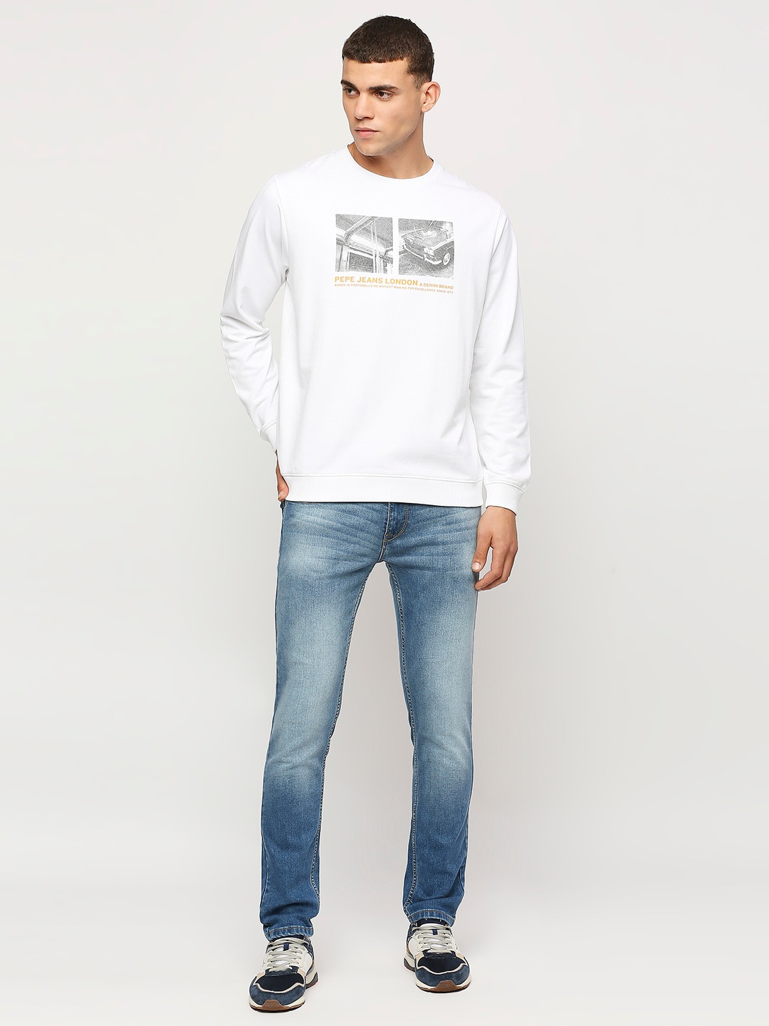 

Pepe Jeans Printed Round Neck Cotton Sweatshirt, White
