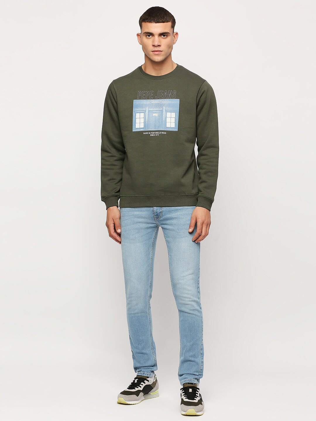 

Pepe Jeans Printed Round Neck Cotton Sweatshirt, Olive