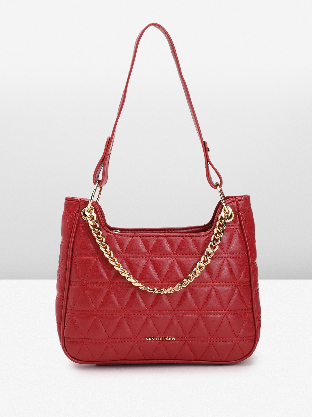 

Van Heusen Chevron Self Textured PU Structured Handheld Bag with Quilted Detail, Maroon