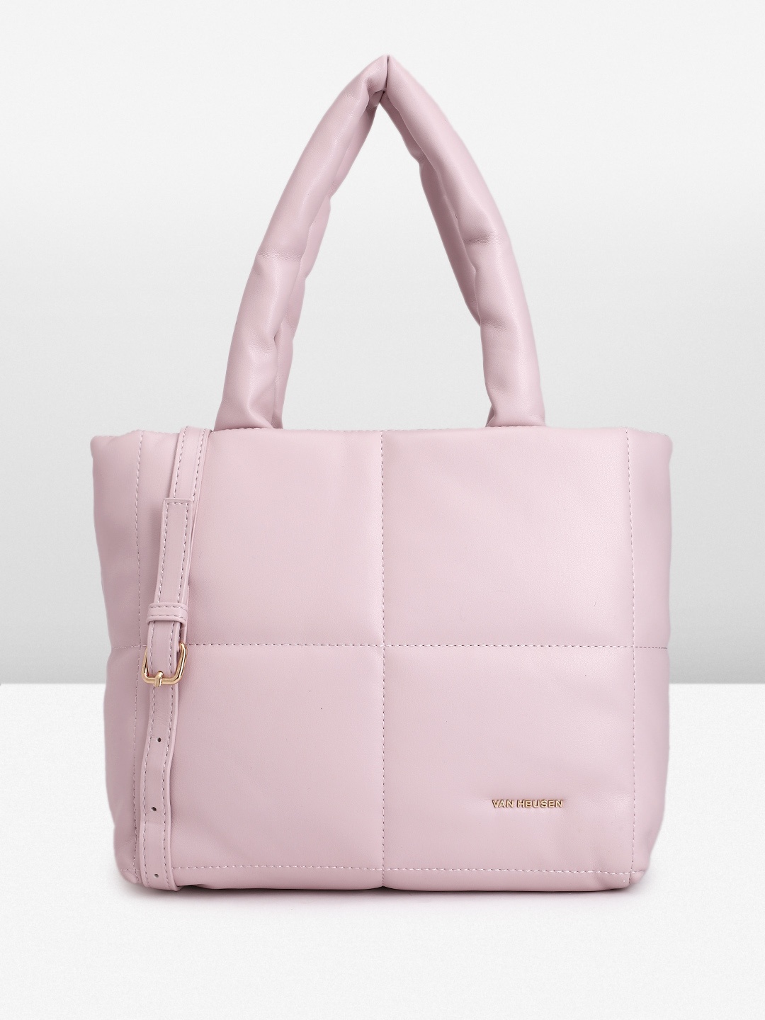 

Van Heusen Checked Self Design Structured Handheld Bag with Quilted Detail, Pink