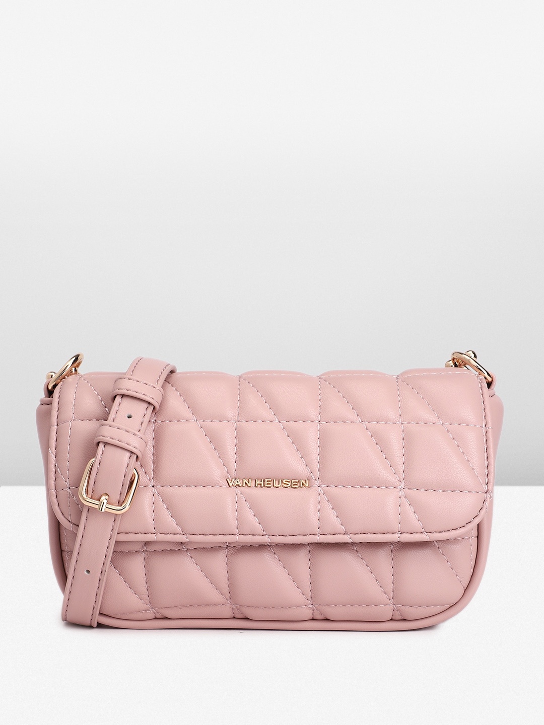 

Van Heusen Geometric Self Design Structured Sling Bag with Quilted Detail, Nude