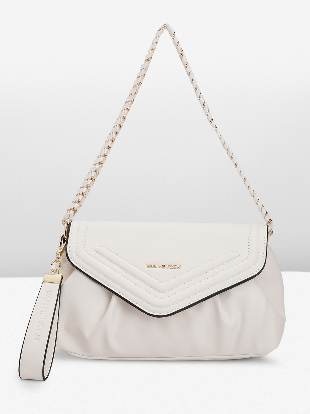 

Van Heusen Solid Pleated Structured Mini Shoulder Bag, Off white